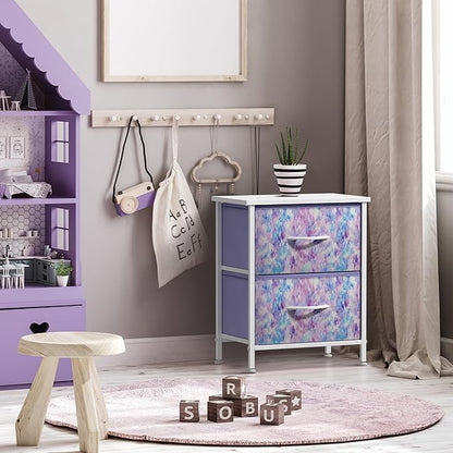 Sorbus Nightstand with 2 Drawers - Kids Bedside Furniture End Table Night Stand - Steel Frame, Wood Top & Easy Pull Fabric Bins - Dresser & Chest for Home, Bedroom Accessories, Office & Dorm (2 Pack)
