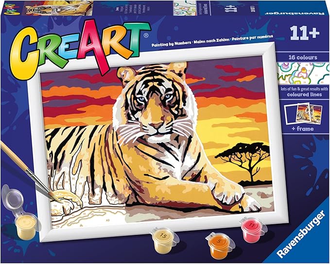 Ravensburger CreArt Majestic Tiger Paint by Numbers Kit for Kids - Painting Arts and Crafts for Ages 11 and Up