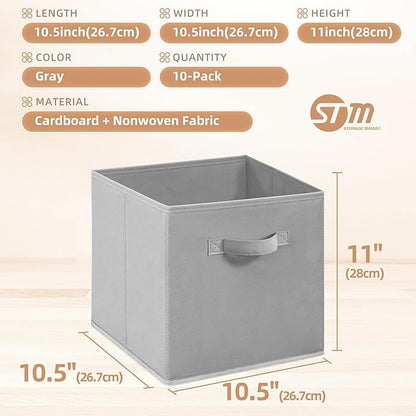 STORAGE MANIAC Storage Cubes, 11 Inch Collapsible Storage Bins with Handles, 10 Pack Fabric Foldable Bins for Organization, Durable Storage Bins for Closet, Shelves, Offices, Toys, 10-Pack Grey