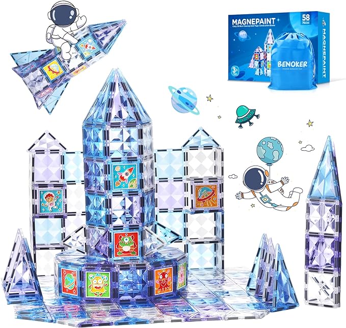 Magnetic Tiles Building Blocks, DIY Colorful Glue Gel Graffiti Painting Magnet Building Sets,STEM Educational Toys for Kids Compatible with Other Magnetic 3D Building Blocks