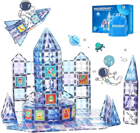 Magnetic Tiles Building Blocks, DIY Colorful Glue Gel Graffiti Painting Magnet Building Sets,STEM Educational Toys for Kids Compatible with Other Magnetic 3D Building Blocks