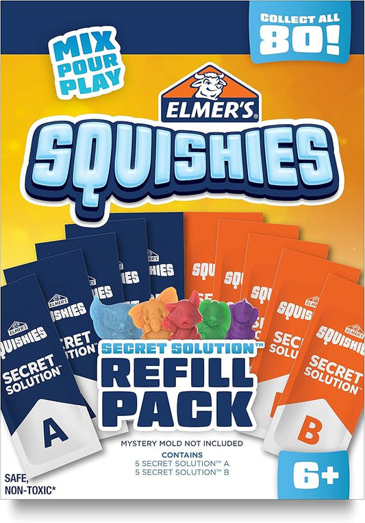 Elmer’s Squishies Refill Pack, Kids Activity, Creates 5 Additional Mystery Characters, 5 Count