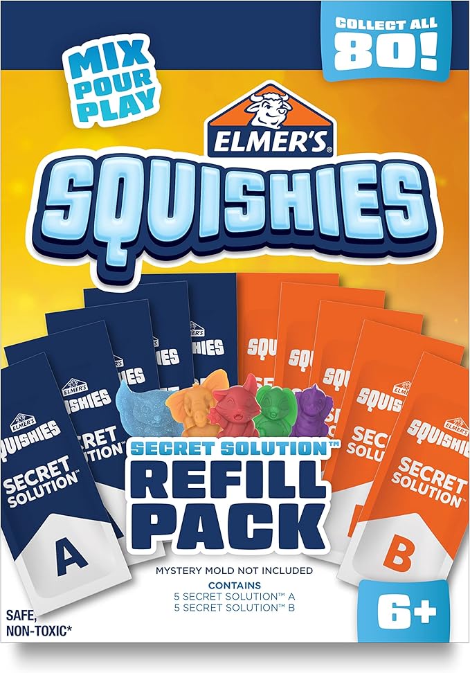 Elmer’s Squishies Refill Pack, Kids Activity, Creates 5 Additional Mystery Characters, 5 Count