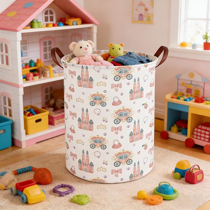 Princess hamper,Girl Laundry Basket,Baby Nursery Hamper,Waterproof foldable girls toy storage box,Dirty Clothes Hampers,Princess Room Decor(Princess carriage)