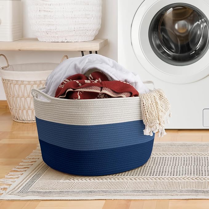 Maliton XXX Large Cotton Rope Blanket Basket, 22" x 22" x 14" Storage Baskets for Organizing, Kids Dog Toy Storage Box Organizer Bins, Blanket Holder for Living Room, Bedroom, Kids Room, Bathroom