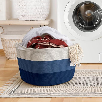 Maliton XXX Large Cotton Rope Blanket Basket, 22" x 22" x 14" Storage Baskets for Organizing, Kids Dog Toy Storage Box Organizer Bins, Blanket Holder for Living Room, Bedroom, Kids Room, Bathroom