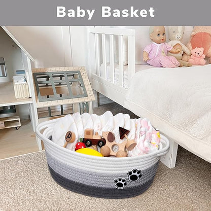 Small Dog Toy Basket, Cute Woven Baskets for Shelves, Decorative Rope Storage Baskets for Nursery, Baby Gift Basket for Diapers, 12 x 8 x 5 inches
