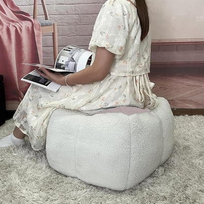 Louis Donné Stuffed Pouf Ottoman, Pouf with Memory Foam Filler, Ottoman Pouf for Foot Rest, Fabric Bean Bag Cubes, Boho Footstool for Living Room Bedroom, Two-Color Splicing Pouf (Pink)