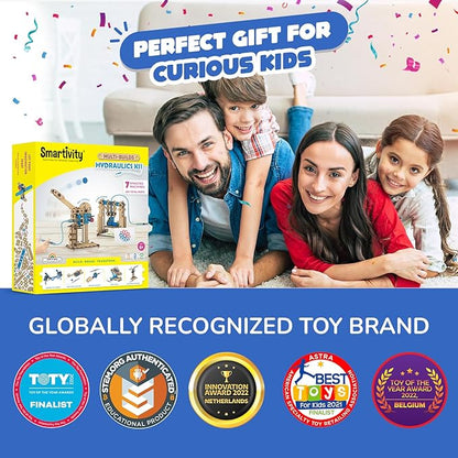 Smartivity 7 in 1 Multi-Builds Hydraulic Kit Toy for Kids 6-14 Years Old I Cool Birthday Gifts Ideas for Boys & Girls | DIY STEM Science Toys for 6,7,8,9,10,11,12,13,14 Years I Wooden Engineering Game