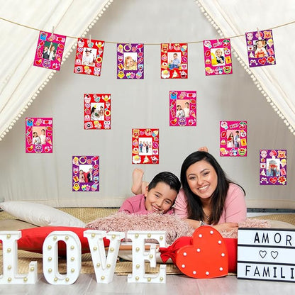 Qyeahkj 48 Pack Valentines Day Picture Frame Craft Kits Valentine 's Day Craft Arts Decoration Valentines DIY Photo Frame Crafts for Kids with Easel for Fun Home Class Kindergarten Party Activity