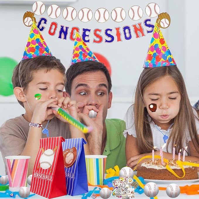 122 PCS Baseball Party Favors, Baseball Party Gifts with Mini Baseballs, Baseball Slap Bracelets, Key Chains, Whistles, Tattoos and Stickers, Baseball Birthday Decorations