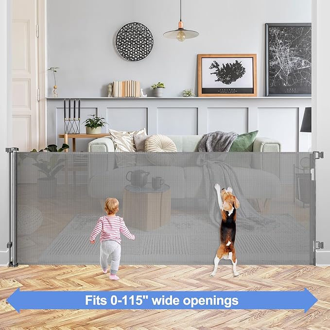 42" Tall X 115" Extra Wide Baby Gates for Large Openings Outdoor Retractable Gate Baby Gate Long Retractable Baby Gates for Stairs Child Gate for Wide Openings Baby Gate Retractable Fence Outdoor Gate