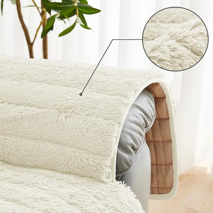 RBSC Home Plush Recliner Slipcover 38 Inches Ivory Chair Covers Artificial Wool Lazy Boy Cover Soft Warm Cover for Recliner Chairs and Furniture Soft Warm