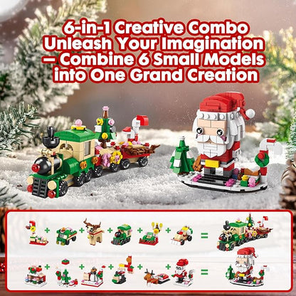Calendar 2024 Christmas Building Blocks Set, 6 IN 1 Christmas Toys, Building Blocks Toys Holiday Countdown Calendars, Ideas Gift for for Teens Boys Girls 6-12 Year (Small Train)