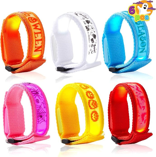 JOYIN 6 PCS Halloween Light Up Bracelets, LED Glow Flashing Wristband Toys for Kids, Glow in The Dark, Slender Wrists, Trick or Treat for Concerts, Sports, Night Events, Game Prizes, Party Favors