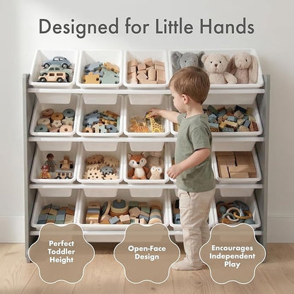 Humble Crew Supersized Toy Storage Organizer with 16 Removable Bins, Grey/White – Large Toy Storage for Toddlers Ideal for Kids' Rooms, Playrooms, and Nurseries - Modern Toy Bins for Kids