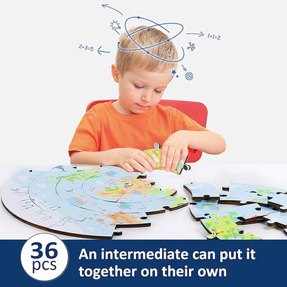 iPlay, iLearn Floor Puzzles for Kids Ages 3-5 4-8, Toddlers Wooden Jigsaw Puzzles, Round World Map Puzzle Toy W/Large Pieces, Geography Educational Birthday Gifts for 6-7 Year Old Boys Girls Children