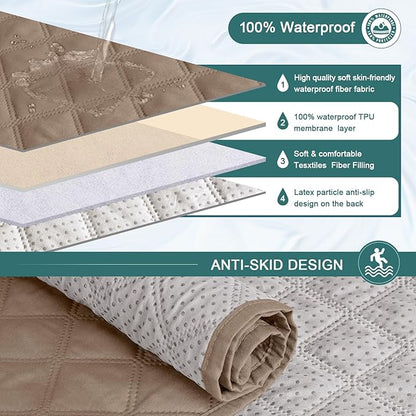 Ruaozz 100% Waterproof Recliner Chair Cover Non-Slip Reclining Cover for Recliner Chair Washable Chair Seat Cover with Elastic Straps for Kids, Dogs, Pets (Light Brown, 23'')