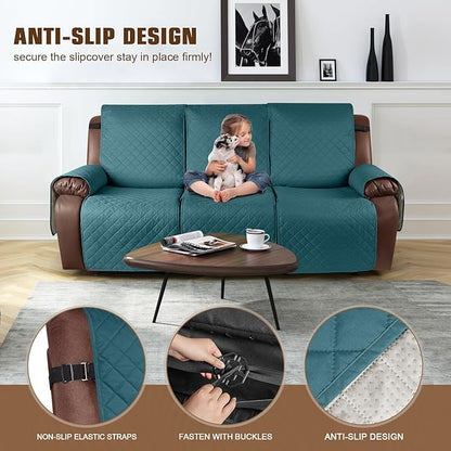 KinCam Waterproof Recliner Sofa Cover, Non-Slip Reclining Couch Covers for 3 Seat, Recliner Couch Cover Furniture Protector with Elastic Straps for Pets, Kids, Peacock Blue