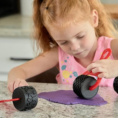READY 2 LEARN Paint and Dough Explorers | 4 Patterns | Set 2 | Original Colors | Chunky Texture Rollers for Kids | Paint, Ink and Play Dough Accessories