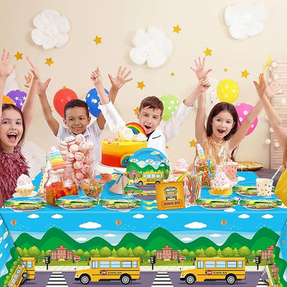 School Bus Birthday Party Supplies Back to School Decorations School Bus Theme Party Tableware Includes Plates Napkins Fork and School Bus Tablecloth for Kindergarten Parties Decorations Set Serve 20