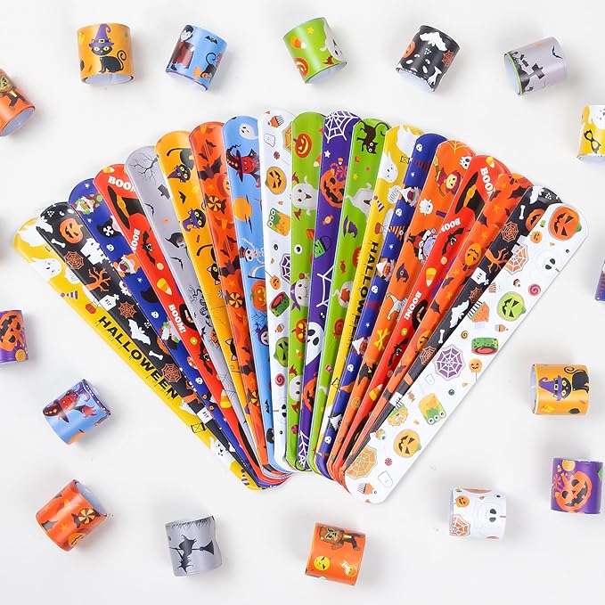 36 Pieces Halloween Slap Bracelet for Kids, 12 Styles Colorful Halloween Slap Wristbands Bulk for Kids Party Favors Toys Prizes Goodie Bags Fillers