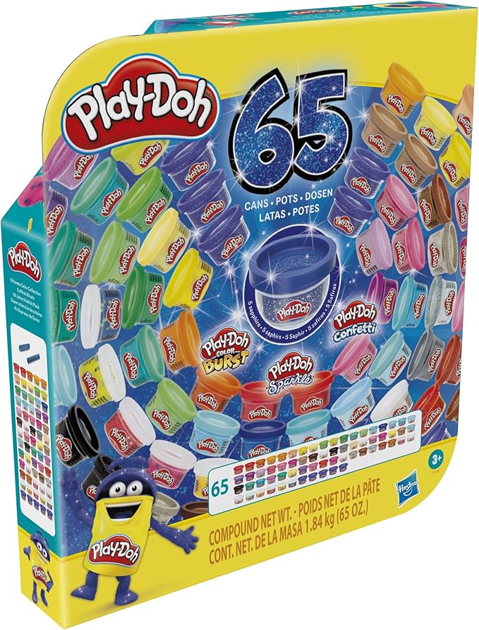 Play-Doh Ultimate Color Collection 65-Pack of Modeling Compound, Non-Toxic, 1-Ounce Fun Size Cans, Includes Sapphire, Sparkle, Confetti, Metallic Colors, and Color Burst (Amazon Exclusive)