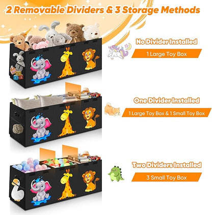 Mabahoo Extra Large Toy Box, Collapsible Storage Organizer with Lids, Cute Animals Toybox for Boys Girls, 40"x14"x16" Kids Toy Chest Sturdy Storage Boxes for Living Room Bedroom Playroom Nursery