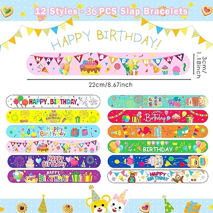 36 PCS Happy Birthday Slap Bracelets Kids Party Favors,Bulk Snap Bracelet Party Favors Supplies for kids&teens Gifts Teacher Classroom School Favors