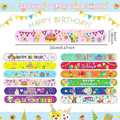 36 PCS Happy Birthday Slap Bracelets Kids Party Favors,Bulk Snap Bracelet Party Favors Supplies for kids&teens Gifts Teacher Classroom School Favors