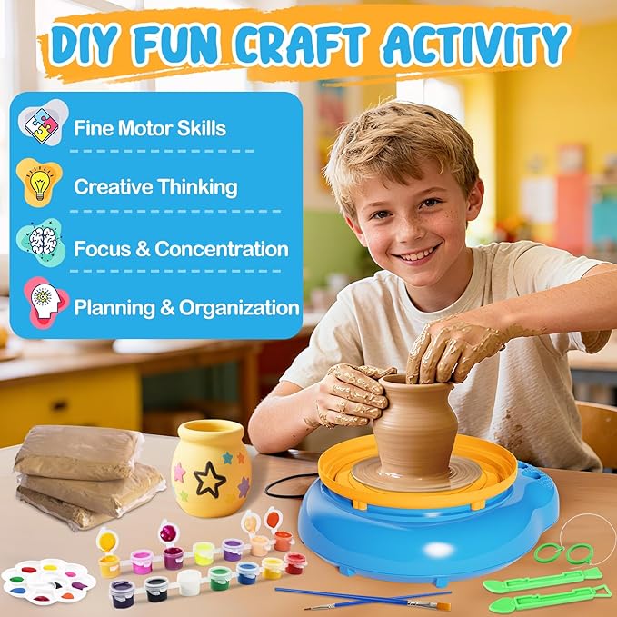 Arts and Crafts for Kids Ages 8-12, Pottery Wheel for Kids, Complete DIY Clay Wheel Pottery Kit for Beginners, Kid Crafts Toys Gifts for Girl Boys Ages 6 7 8 9 10 11 12 13 Year Old Christmas Birthday