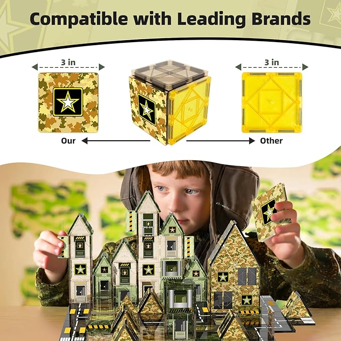 GobiDex 100 PCS Magnetic Tiles Army Toys for Boys, Magnetic Building Blocks Army Men Playset, STEM Learning Construction Toys for Toddlers Kids Ages 3-5 4-8, Birthday Gifts for Boys Girls 3+ Years Old