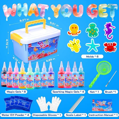 QANIY Magic Water Elf Toy Kit, Aqua Fairy Water Gel Kit,Christmas Gifts for Kids Ages with 12 Gels and 6 Molds, DIY Squishy Maker Set, Kids Christmas Gifts, DIY Crafts for Boys and Girls Ages 3+
