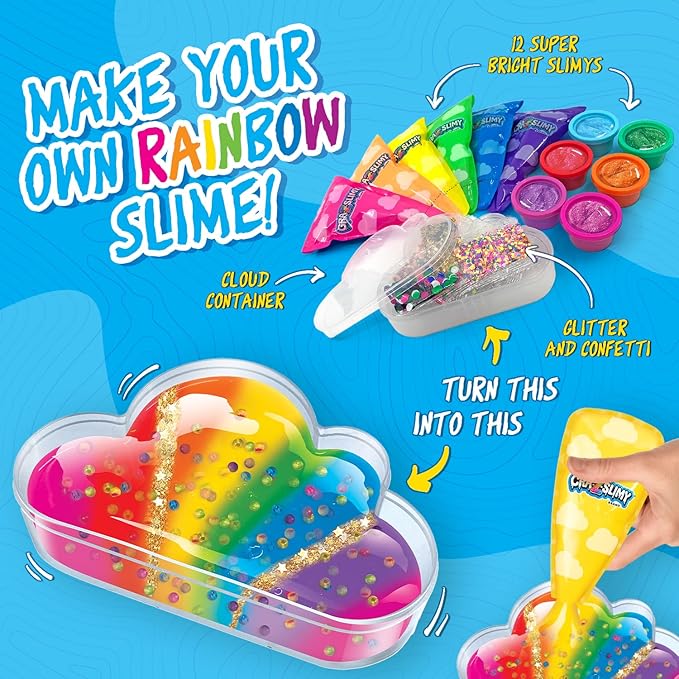CRA-Z-Slimy Over The Rainbow Slimy Creations Kit - Rainbow Slime Mixing Set, 12 Pre Made Slime Colors with Add-in Charms, Kids Arts & Crafts Set for Boys and Girls Ages 6 and Up, Ages 8 and Up