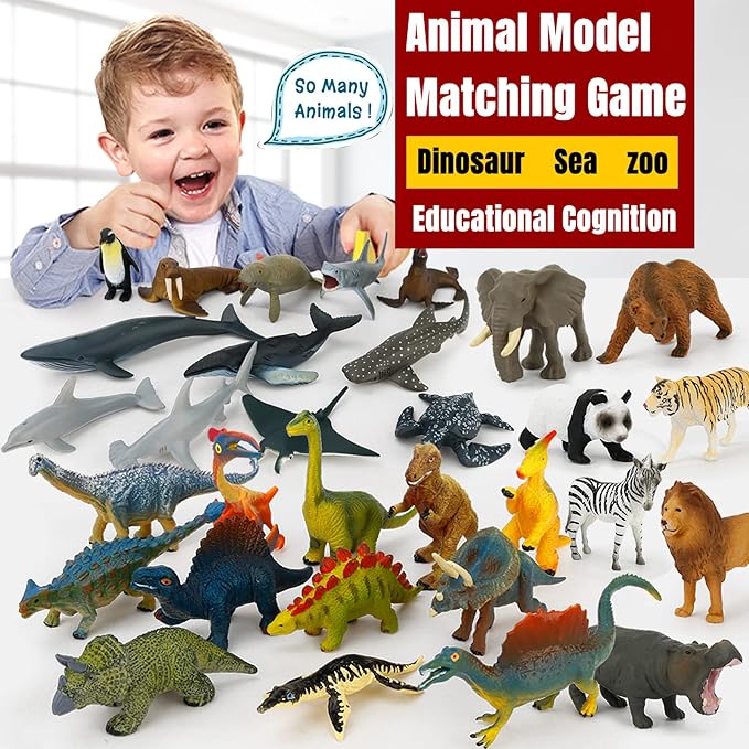 Small Montessori Animal Figures with Flash Cards, Realistic Animal Figurines Toys, Montessori Materials Homeschool Preschool Science Educational Matching Game for Toddler Kids (Sea)