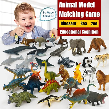 Small Montessori Animal Figures with Flash Cards, Realistic Animal Figurines Toys, Montessori Materials Homeschool Preschool Science Educational Matching Game for Toddler Kids (Sea)