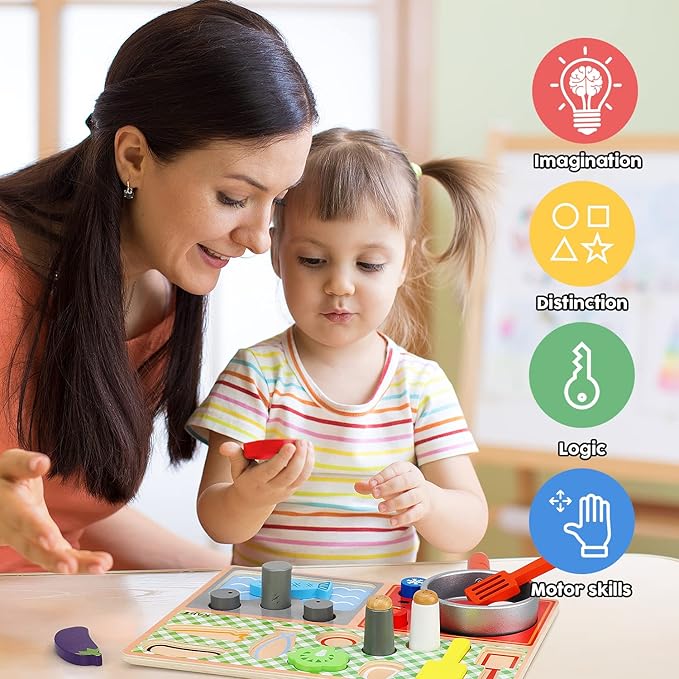 TOY Life Wooden Kitchen Sets for Kids, Wooden Play Food, Wooden Food Toys, Wooden Kitchen Toys, Wooden Play Set, Wooden Puzzles for Toddlers, Toy Cooking Set for Toddlers