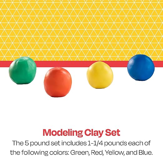 School Smart Modeling Clay for School and Home Use, Permanently Soft Design, 5 Pounds, Assorted Primary Colors