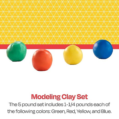 School Smart Modeling Clay for School and Home Use, Permanently Soft Design, 5 Pounds, Assorted Primary Colors