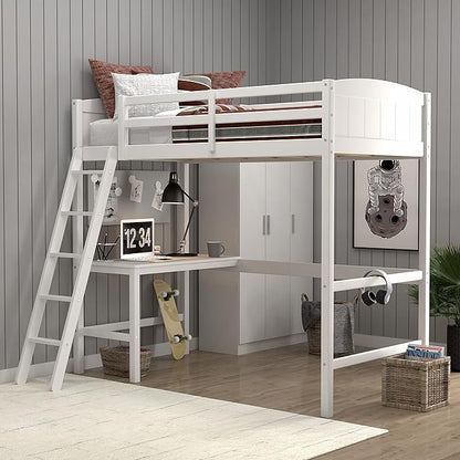 Hillsdale Alexis Contemporary Wood Arch Twin Size Loft Bed with Desk, White