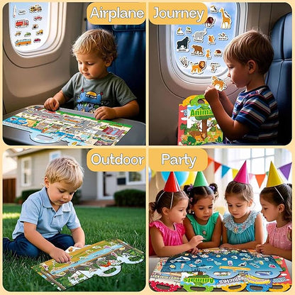 iGetooy 6 Sets Reusable Sticker Book for Toddlers 1-3, Jelly Sticker Books for Toddlers 2-4 Years, Toddler Travel Toys for Kids 2 3 4 Year Old Girls Boys