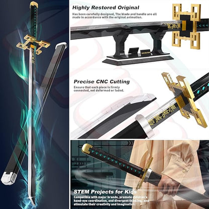 Jorumo Demon Slayer SwordsBuilding Sets for Adults and Kids, 40in Tokitou Muichirou Sword Building with Scabbard and Stand, Anime Sword Building Toy Katana Demon Slayer Gift, 771 Pcs