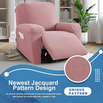 JIVINER 3 Piece Oversized Recliner Covers for Large Recliner with Pockets Stretch Jacquard Lazy Boy Reclining Couch Cover Soft Furniture Couch Protector with Elastic Bottom (1 Seater-XL, Dusty Pink)