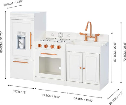 Teamson Kids Little Chef Paris Modular Contemporary Interactive Wooden Play Kitchen with Refrigerator, Oven, Sink, and Storage Space for Easy Clean Up, White with Rose Gold Finishes