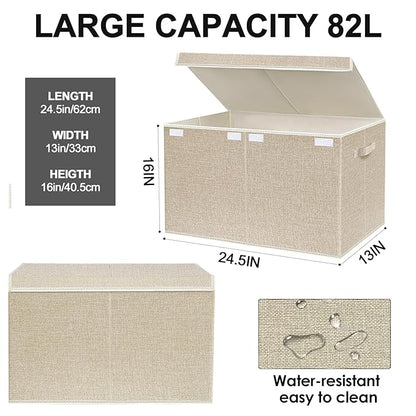 VERONLY Large Toy Box Chest Storage with Lid - Collapsible Kids Toys Boxes Organizer Bins Baskets with Handles for Boys, Girls, Nursery, Playroom, Clothes, Blanket, Bedroom(Beige)