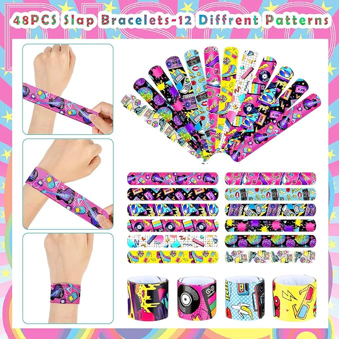 Viicoor Retro 48PCS Slap Bracelets Snap Bracelet 70s 80s 90s Wrisrtband School Prizes Exchanging Gifts