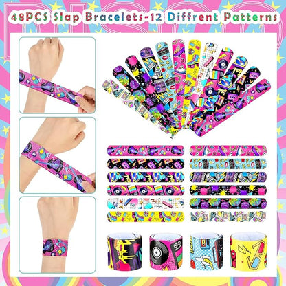 Viicoor Retro 48PCS Slap Bracelets Snap Bracelet 70s 80s 90s Wrisrtband School Prizes Exchanging Gifts