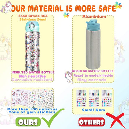 Y YOFUN Create Your Water Bottle with Tons of Rhinestone Gem Stickers - Craft Kit & DIY Art Set for Children, Gift for Girls - 17 OZ BPA Free Stainless Steel Vacuum Insulated Mug (Gemstone & Unicorn)