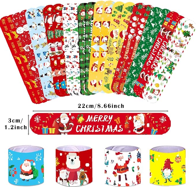 Viicoor Slap Bracelets Christmas 48 PCS Snap Bracelet Wrisrtband for Party Favors Basket Bag Filler School Prizes Gifts Party Favors Bulk