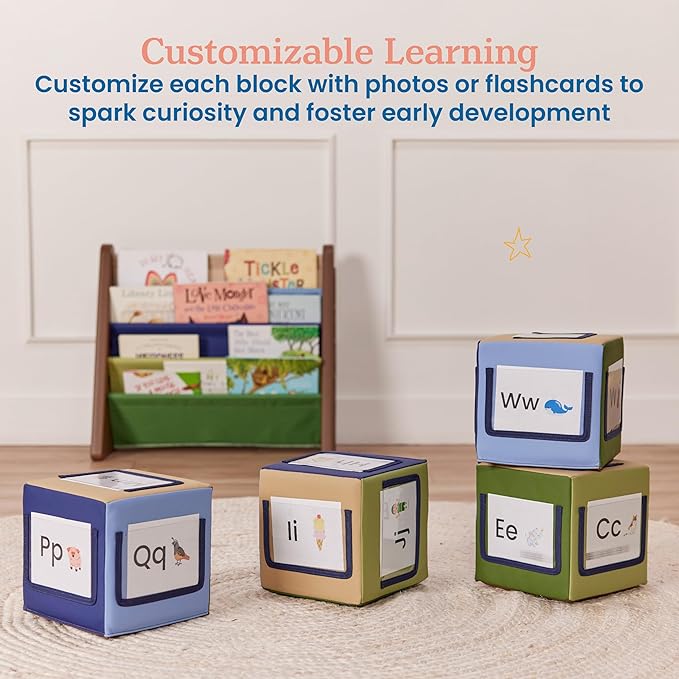 ECR4Kids SoftZone Picture Me Blocks, Activity Cubes, Earthtone, 4-Piece